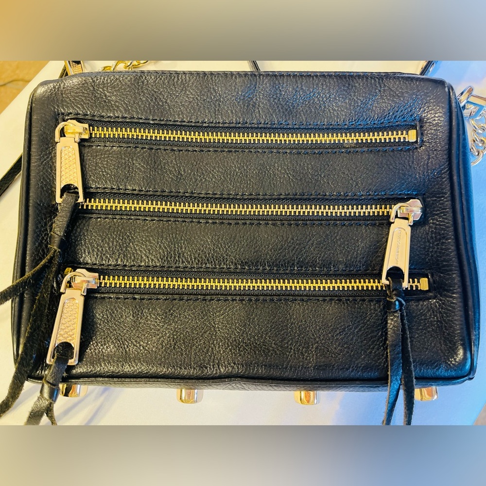 Rebecca Minkoff Black Leather Crossbody with Gold Zippers